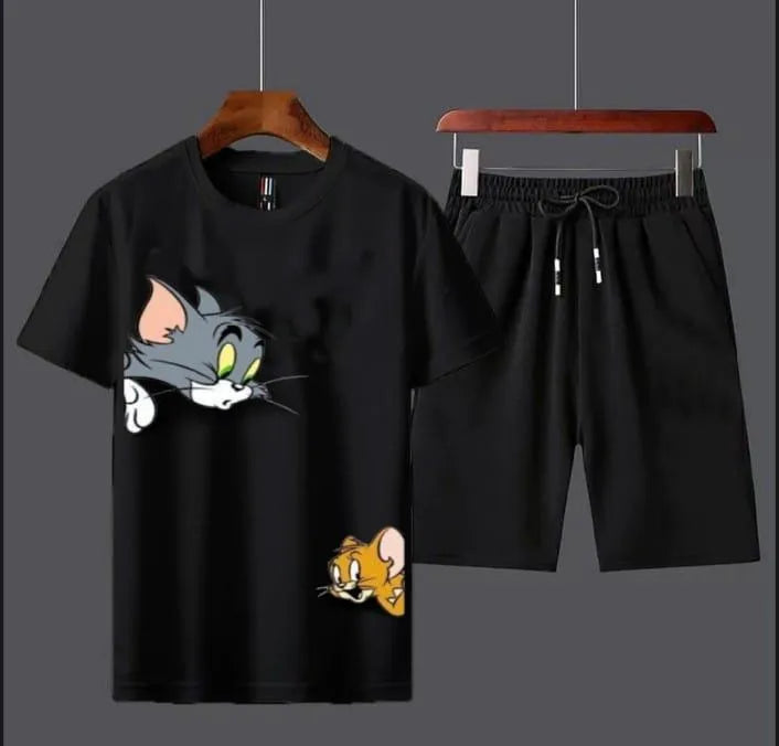 Men Black Tom and jerry Print Track suit